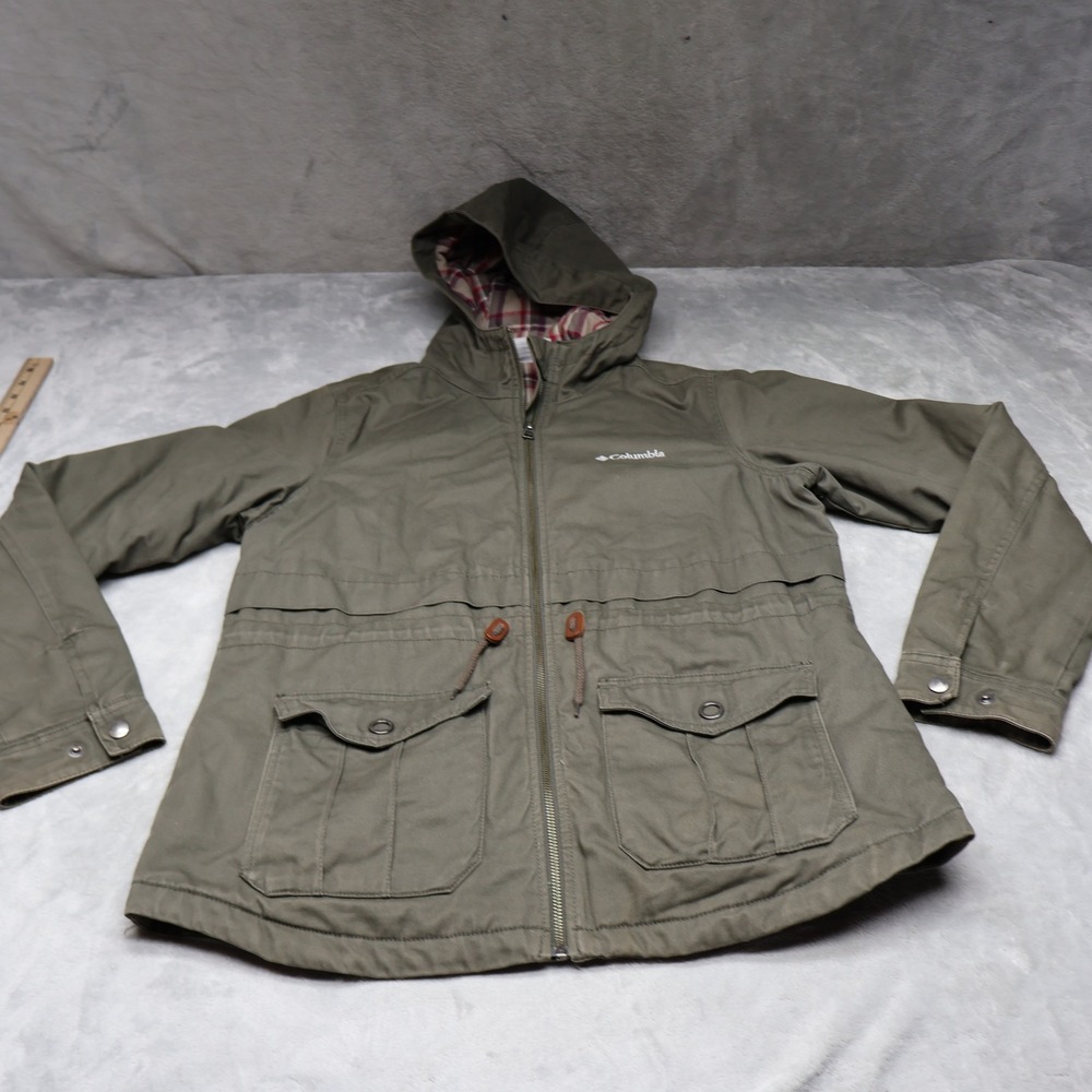 Columbia Jacket Womens Medium Green‎ Canvas Hooded Insulated Utility Field Parka